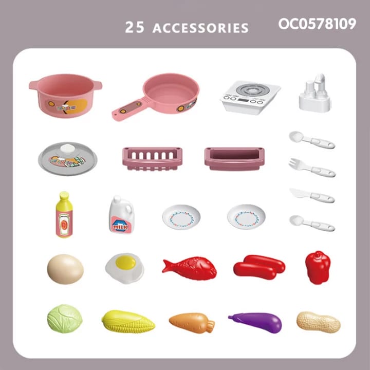 Spraying Mist Kids Kitchen Play Set With Sink & 42 Accessories