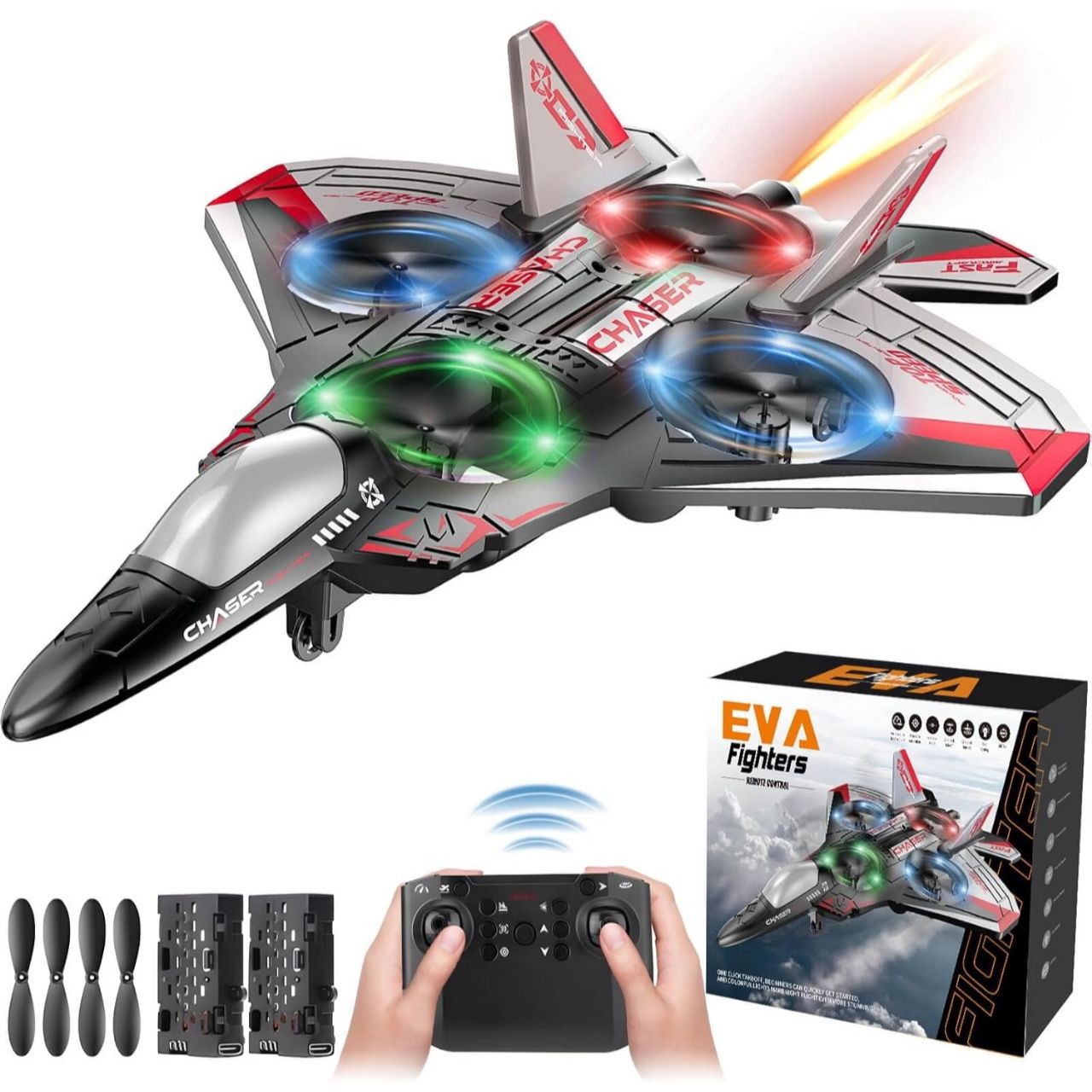 RC Aircraft Drone Jet With Lightning Effect & Rechargeable Batteries | EVA Fighters