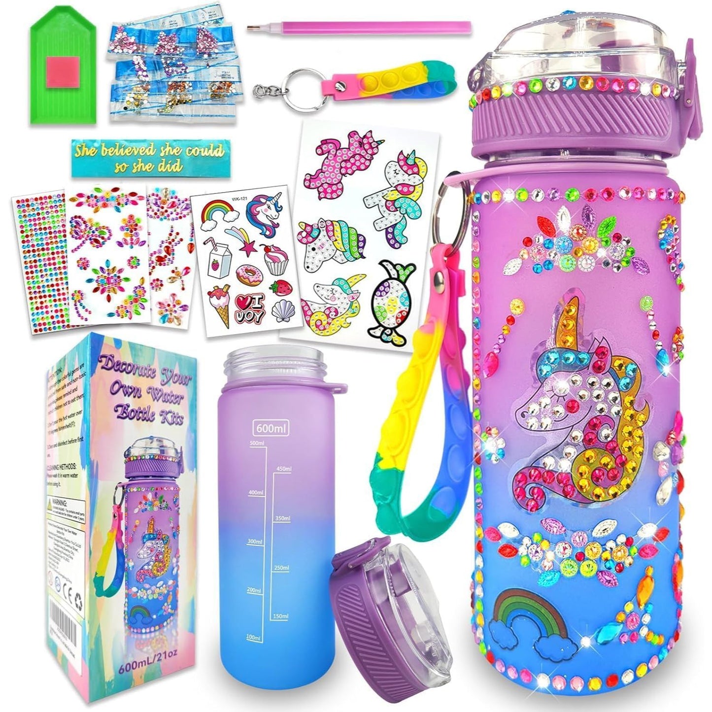 DIY Mosaic Water Bottle Craft Kit (600ml) | Decorate Your Own Set