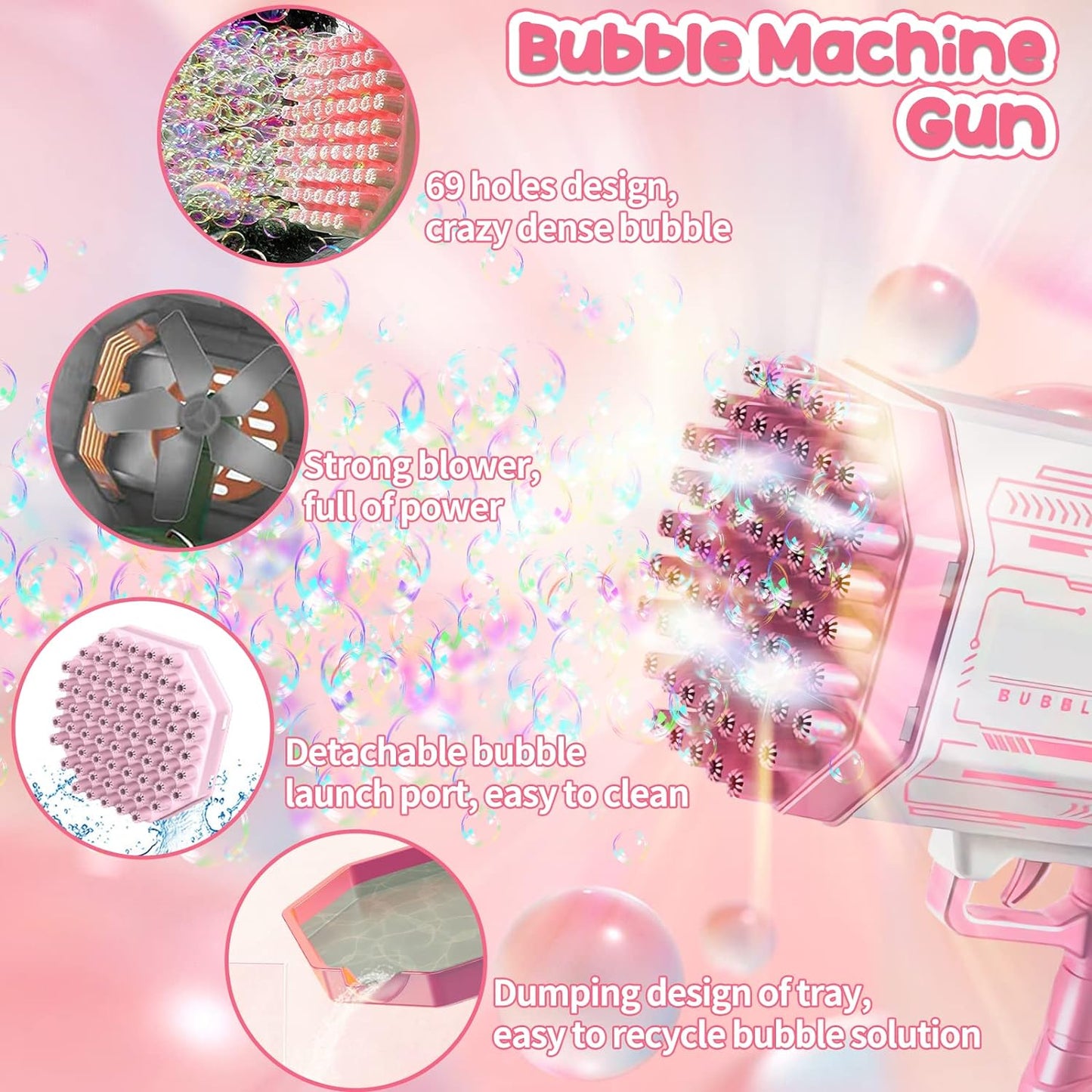Bazooka Bubble Machine Gun | Soap Spray 69 Holes Gun