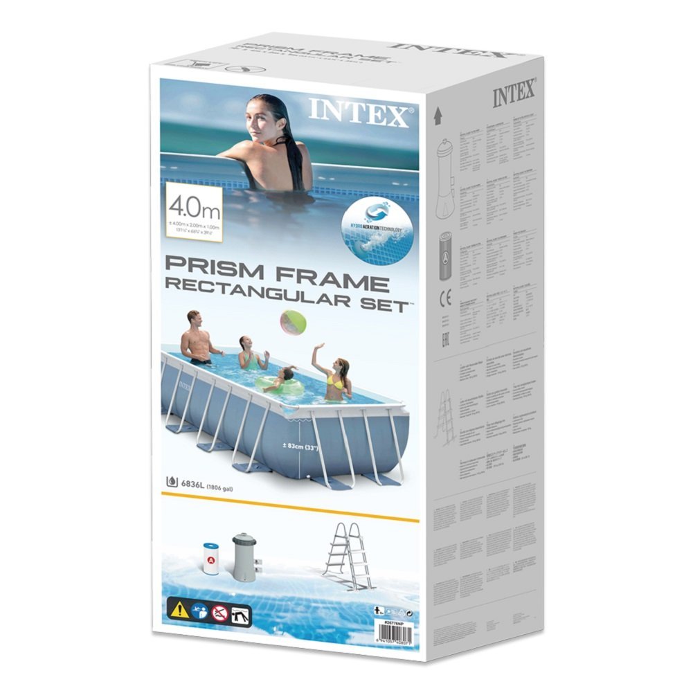 INTEX Rectangular Prism Frame Pool For Family & Kids 13ft 1.5in x 6ft 6.75in x 3ft 3.5in