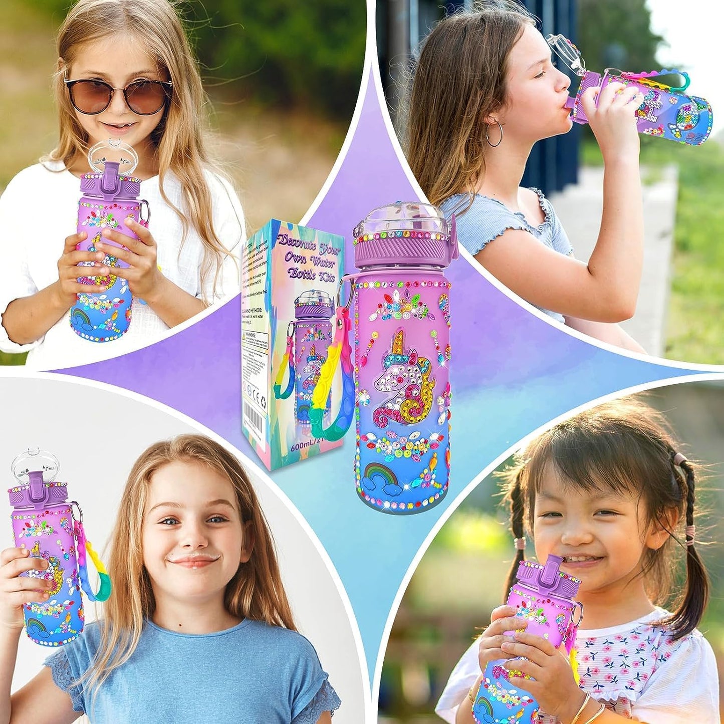 DIY Mosaic Water Bottle Craft Kit (600ml) | Decorate Your Own Set