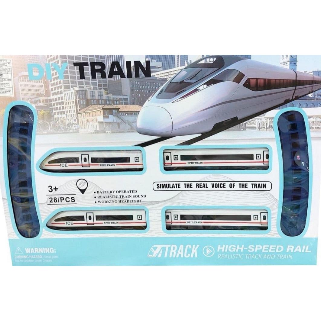 DIY 28 Pcs Railway Train Set With Power Batteries & Realistic Sound Effects
