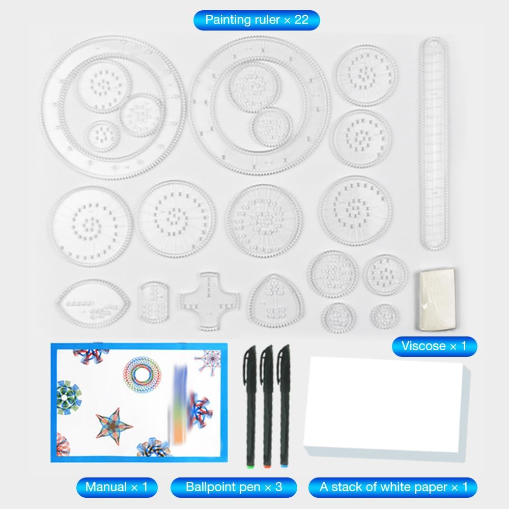 Painting Designer Spirograph Kids Gear | 27 Pieces Spiral Drawing Ruler Kit