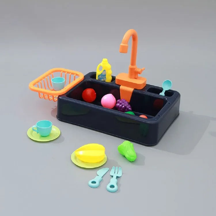 Plastic pretend play kitchen toys with a simulated electric dishwasher and sink, featuring an electric water wash basin toy for children