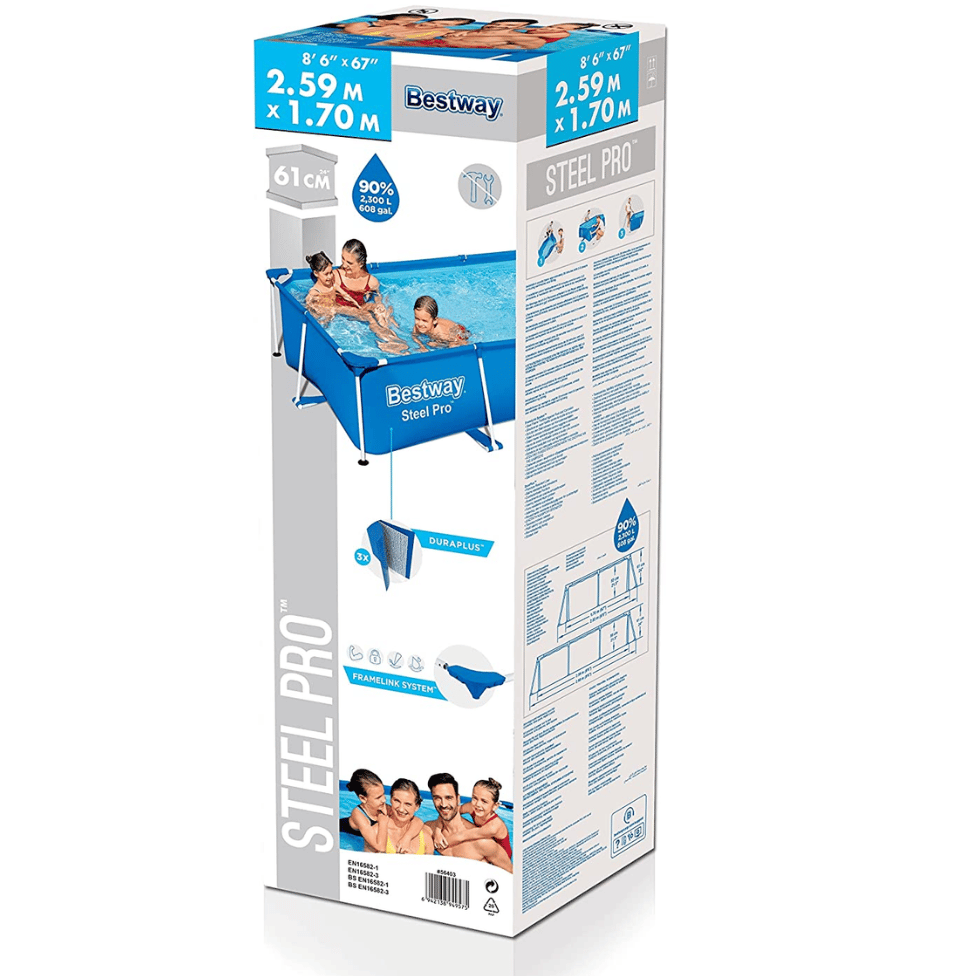 BESTWAY Steel Pro Rectangular Shaped Swimming Pool 8ft 6in x 5ft 6in x 2ft
