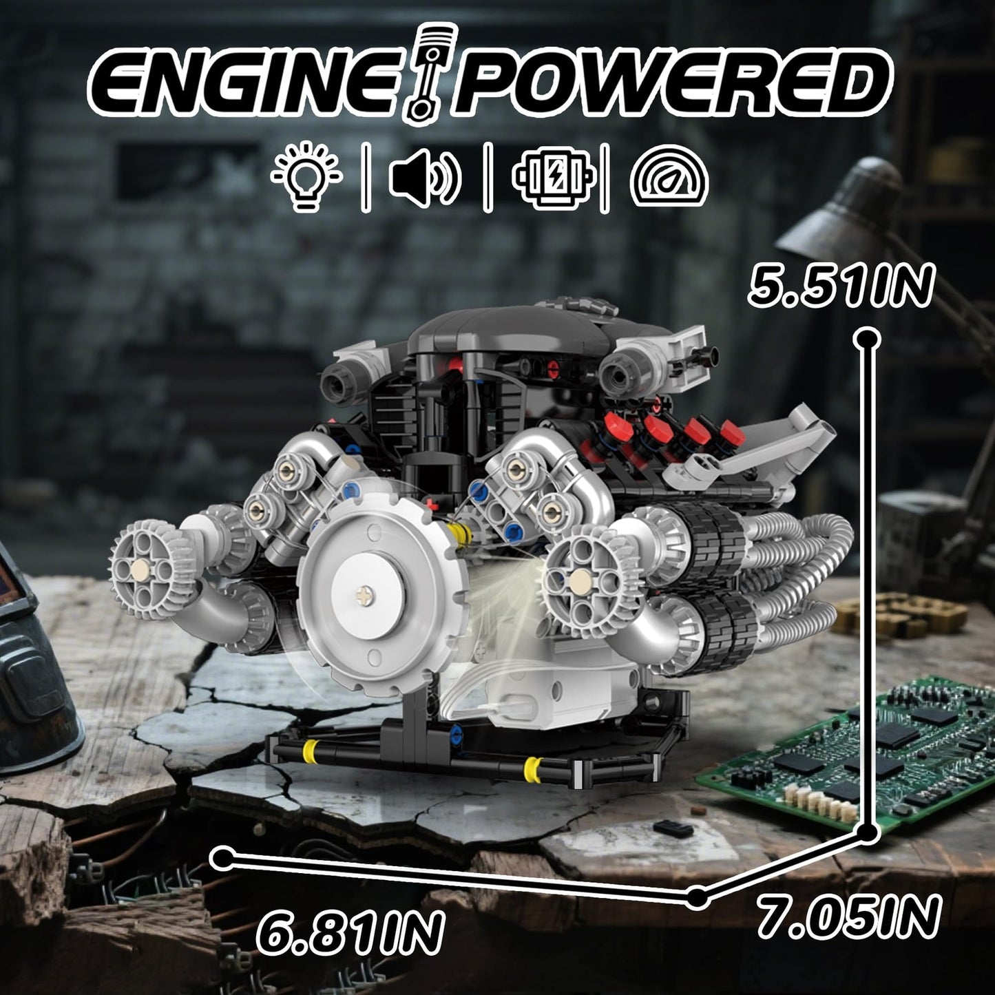 Motorized Supercar V8 Engine Building Blocks Set with LED Lights | 770 PCS Mechanical Model Kit for Kids & Adults