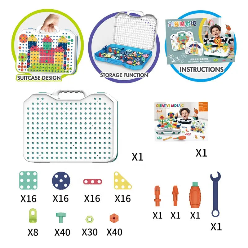 Creative Mosaic Educational | 198 Pcs Educational Briefcase Toy