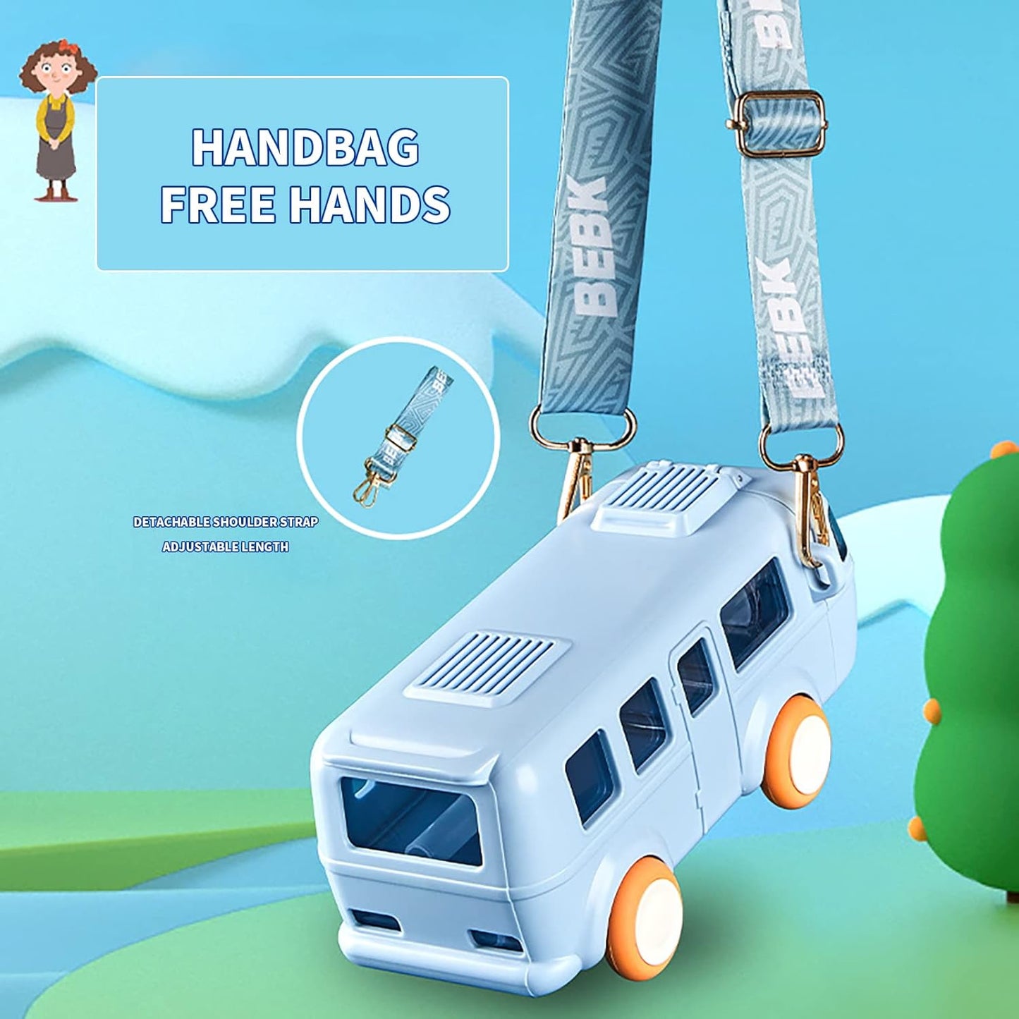 Portable School Bus Shaped Water Bottle With Plastic Straw For Kids
