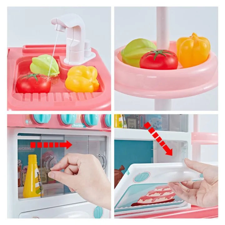 65 Pcs Spraying Mist Kitchen Set | Lights Sound Real Water Tap Cooking Kit