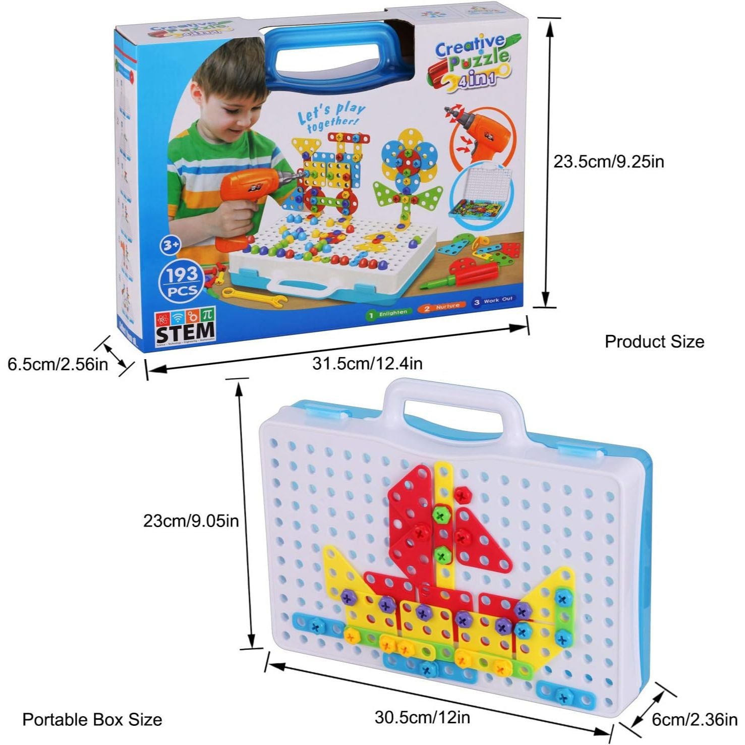 STEM Magnetic Creative Puzzle 4in1 | 193 Pcs Puzzle Briefcase Toy