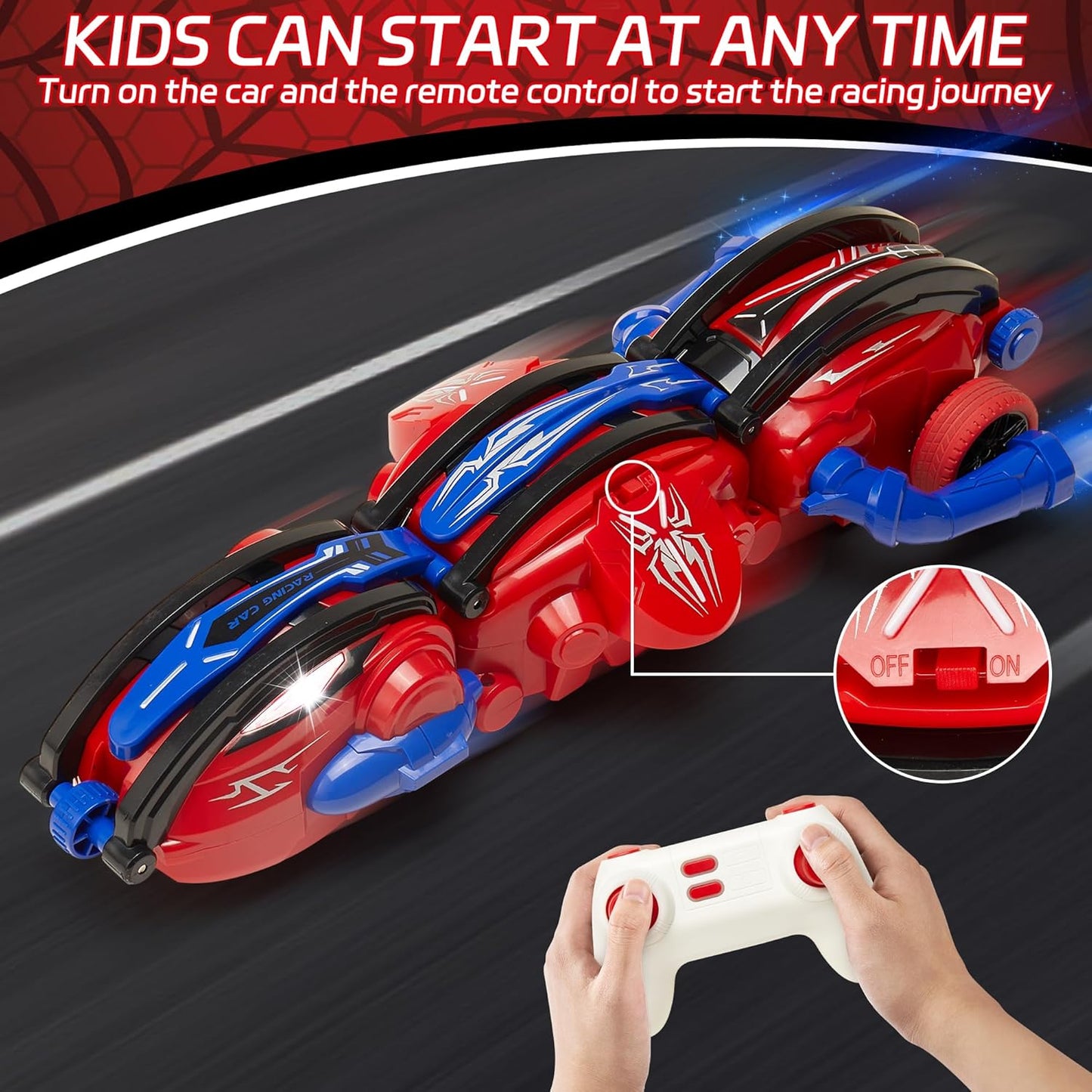 360° Rotation Remote Control Car With LED lights & Rechargeable Batteries