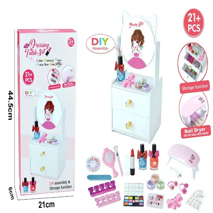 DIY Wooden Dressing Table Playset With 21+ Pcs For Girls