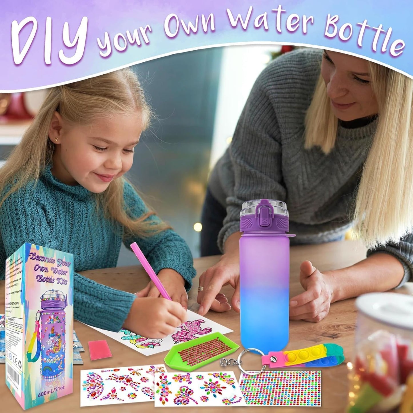 DIY Mosaic Water Bottle Craft Kit (600ml) | Decorate Your Own Set