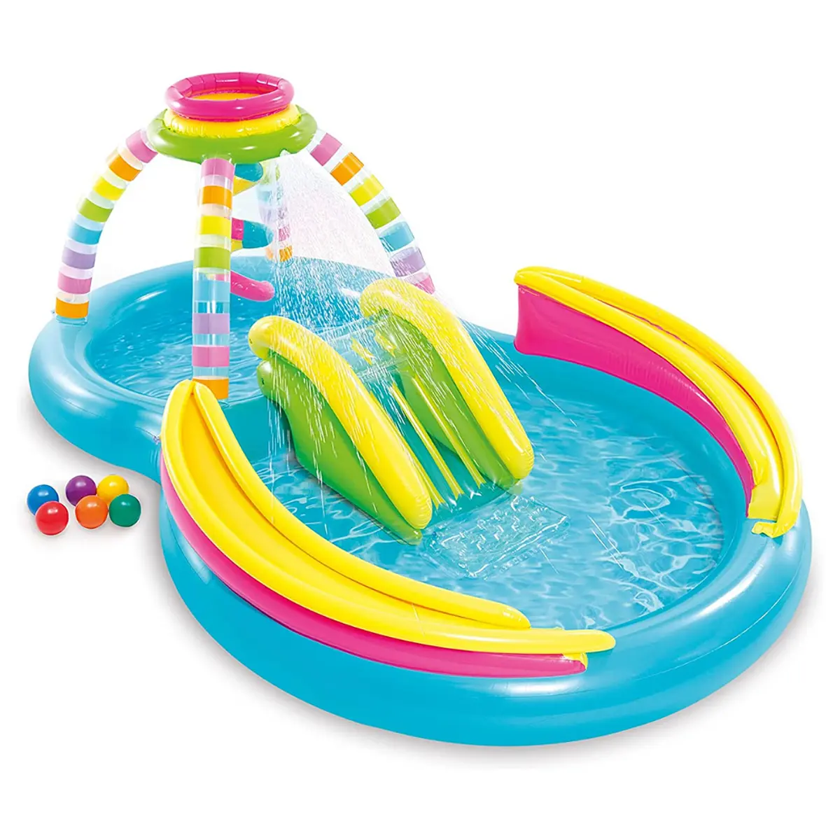 INTEX Funnel Rainbow Play Centre Pool For Kids With Six Balls 9ft 8in X 6ft 3in X 3ft 6in (5.5in Depth)