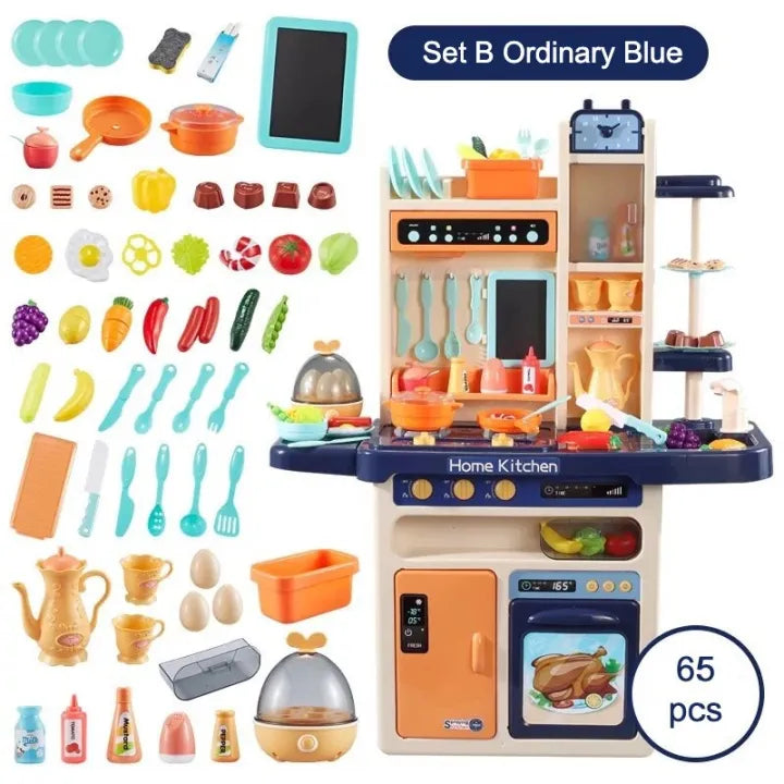 65 Pcs Spraying Mist Kitchen Set | Lights Sound Real Water Tap Cooking Kit