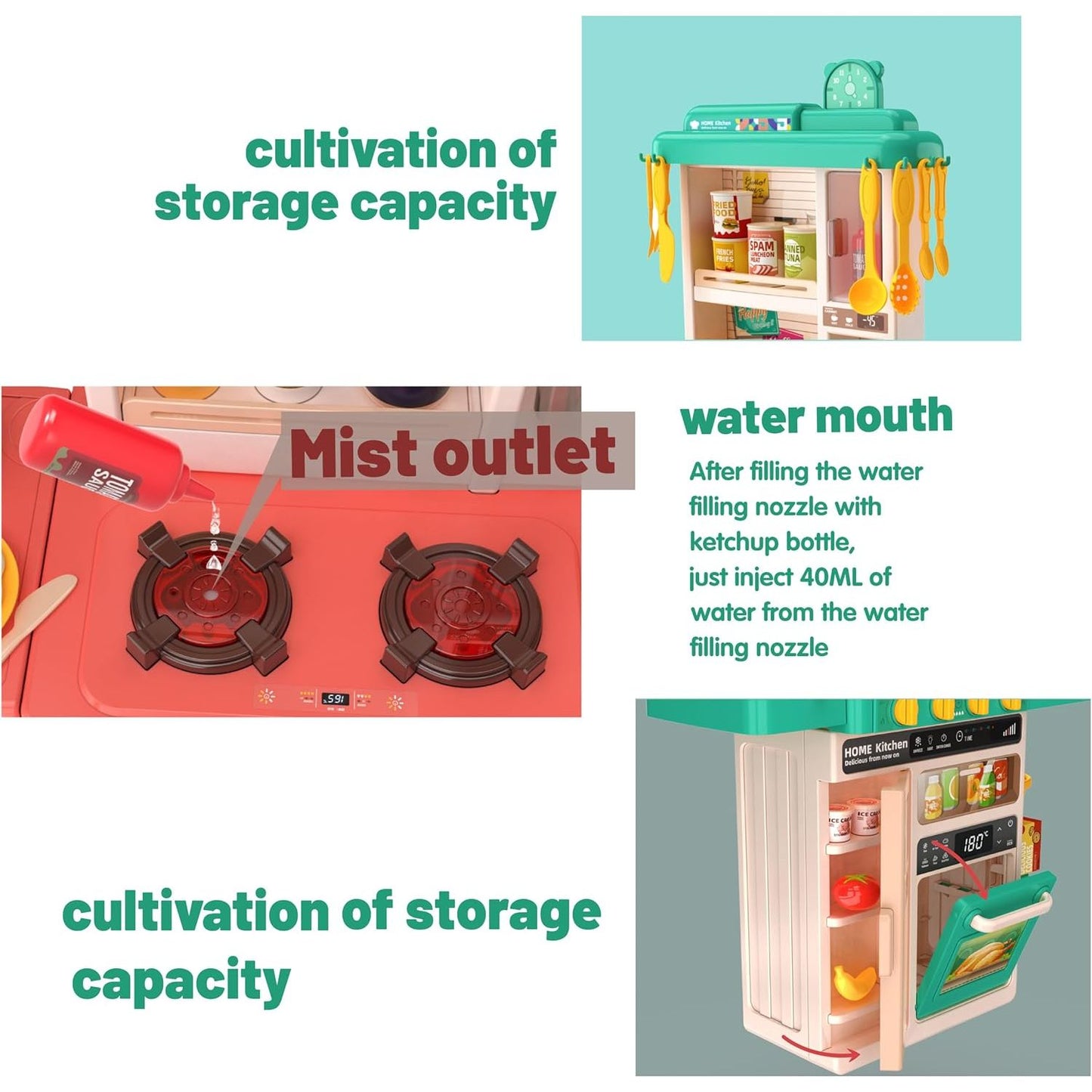 Spray Kitchen Play Set | 50 Pcs Accessories | Water Circulation System & Detailed Toys