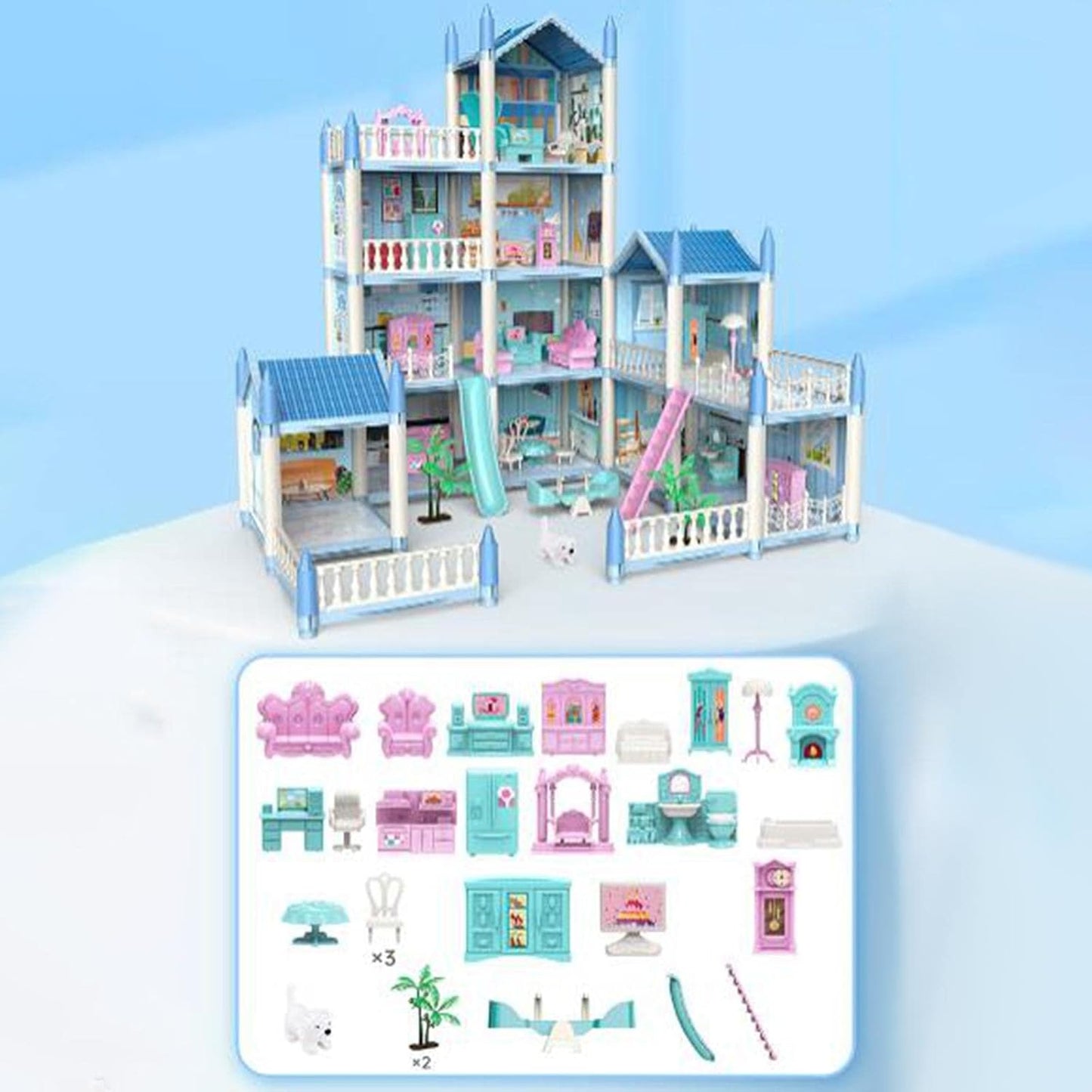 Happy Childhood 4 Story & 11 Room Doll House Playset For Kids