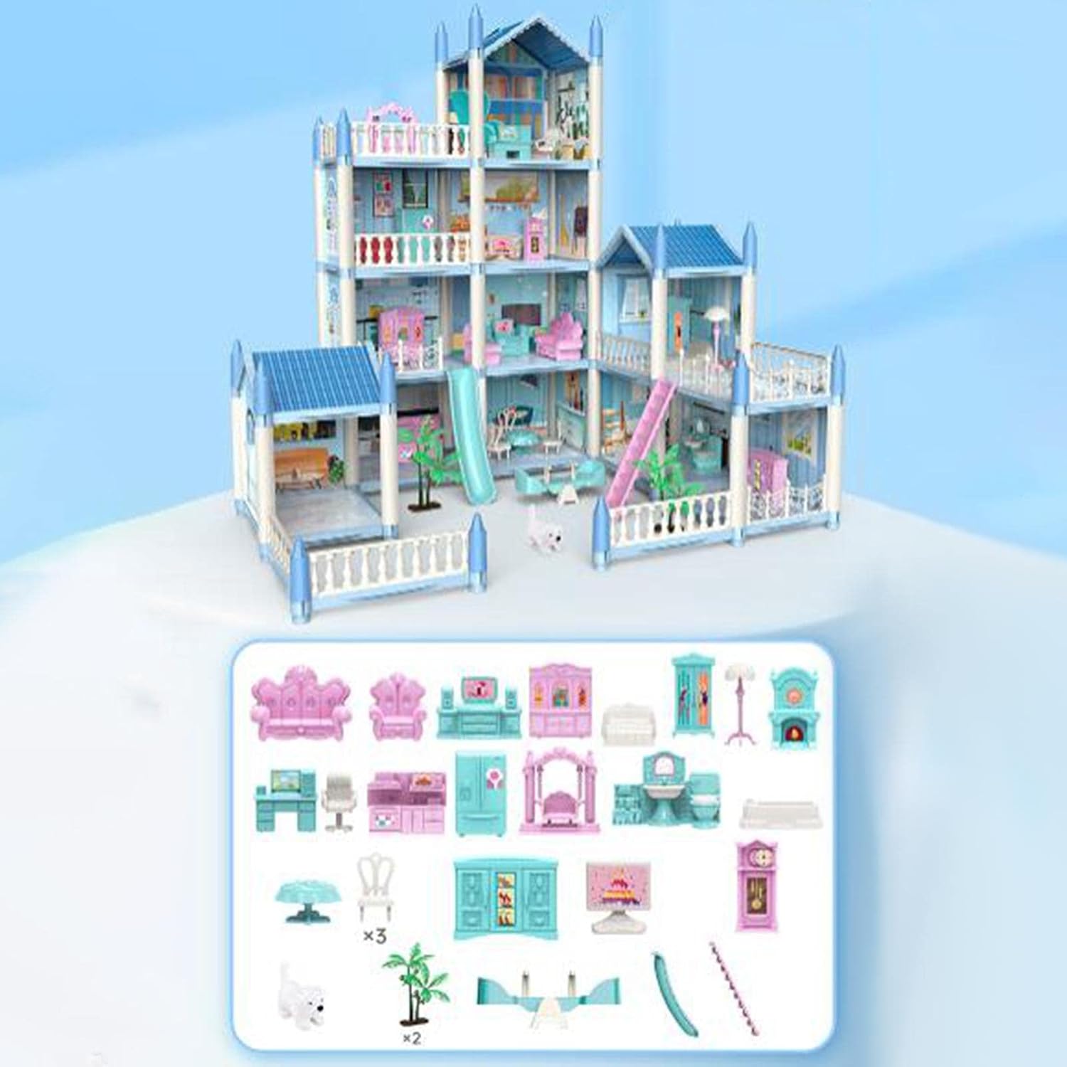 Happy Childhood 4 Story & 11 Room Doll House Playset For Kids