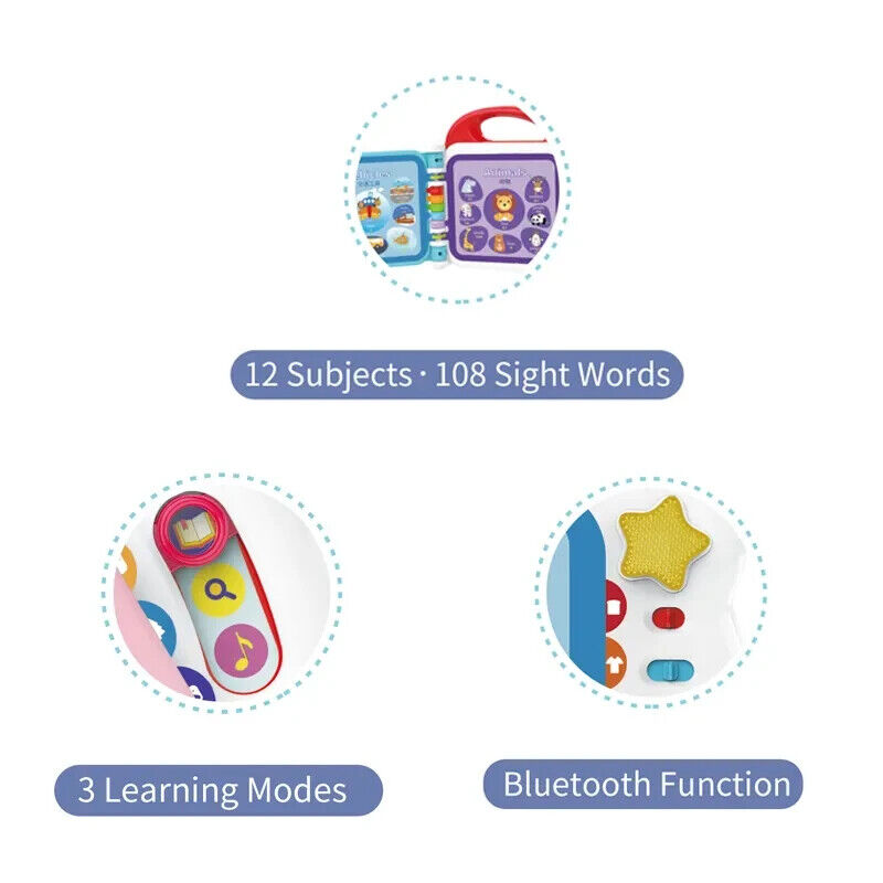 Kids Melody 108 Words Book | 3 Learnign Modes , Bluetooth Function & 12 Subjects-108 Sight Words