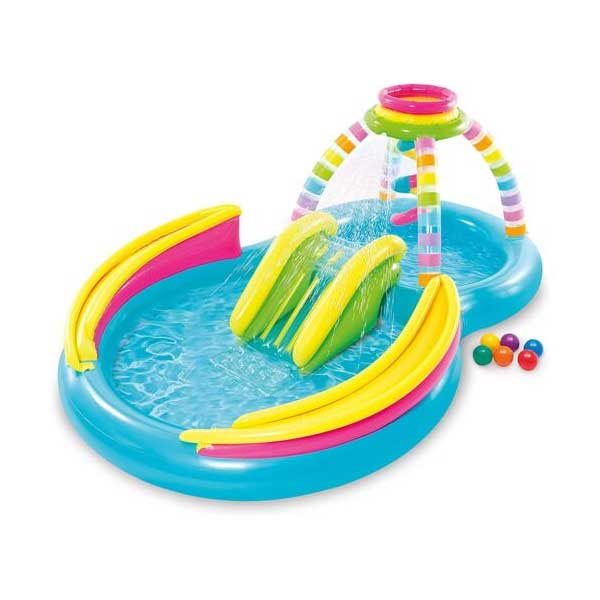 INTEX Funnel Rainbow Play Centre Pool For Kids With Six Balls 9ft 8in X 6ft 3in X 3ft 6in (5.5in Depth)
