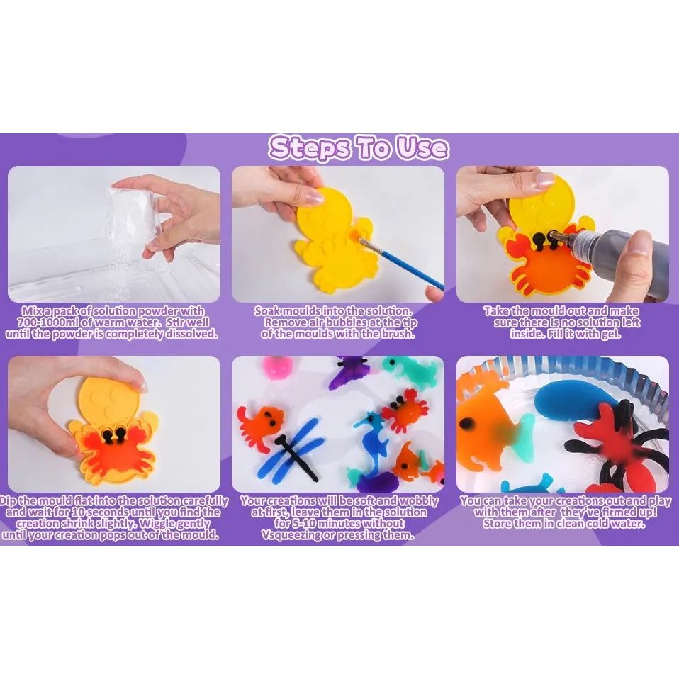Magical Waterscape Toy Set | Build 3D Jelly Sea Animals | DIY 3D Water Art Kit with 8 Molds & 12 Colors | Fun Learning Toy for Kids
