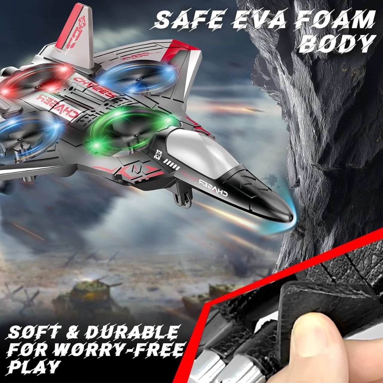 RC Aircraft Drone Jet With Lightning Effect & Rechargeable Batteries | EVA Fighters