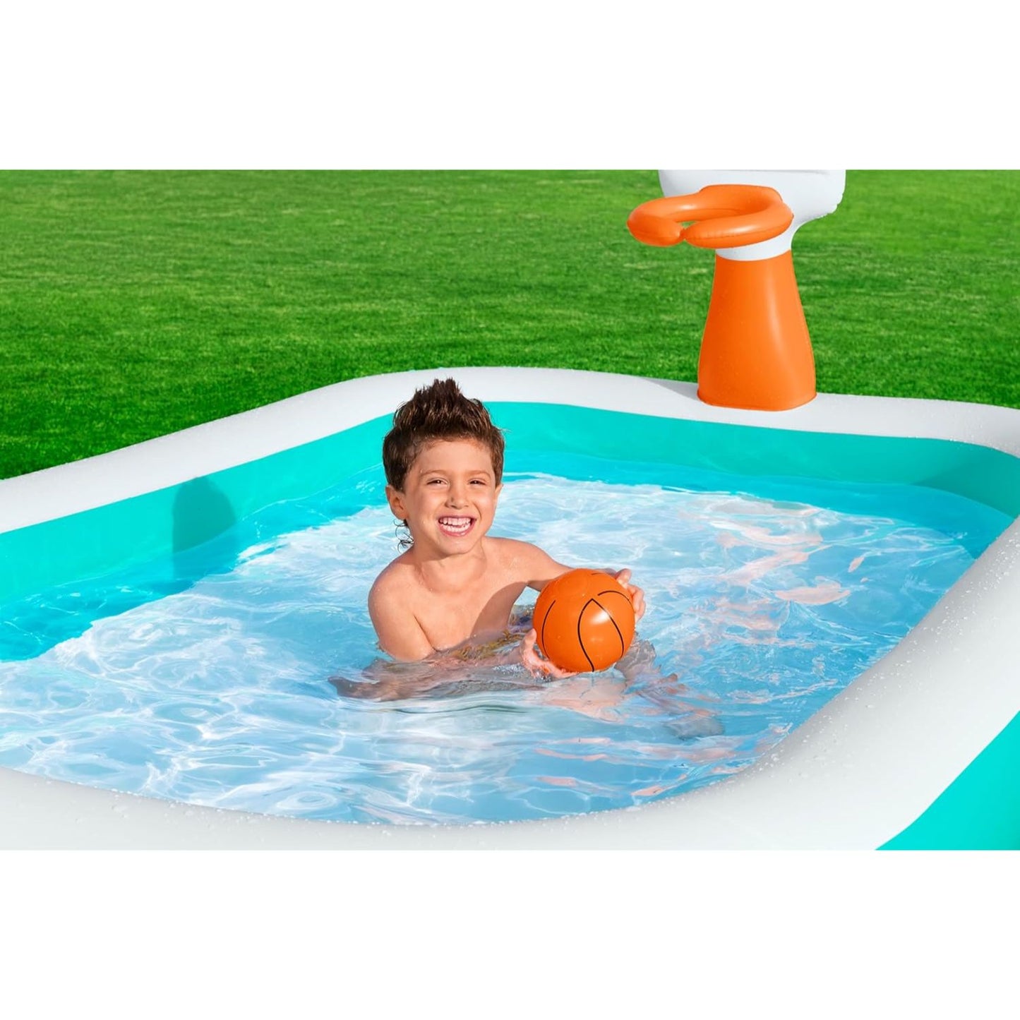 Basketball Dunk n' Splash Pool | Family Inflatable Paddling Swimming Pool 8ft 3in x 5ft 6in x 3ft 4in (1ft Depth)