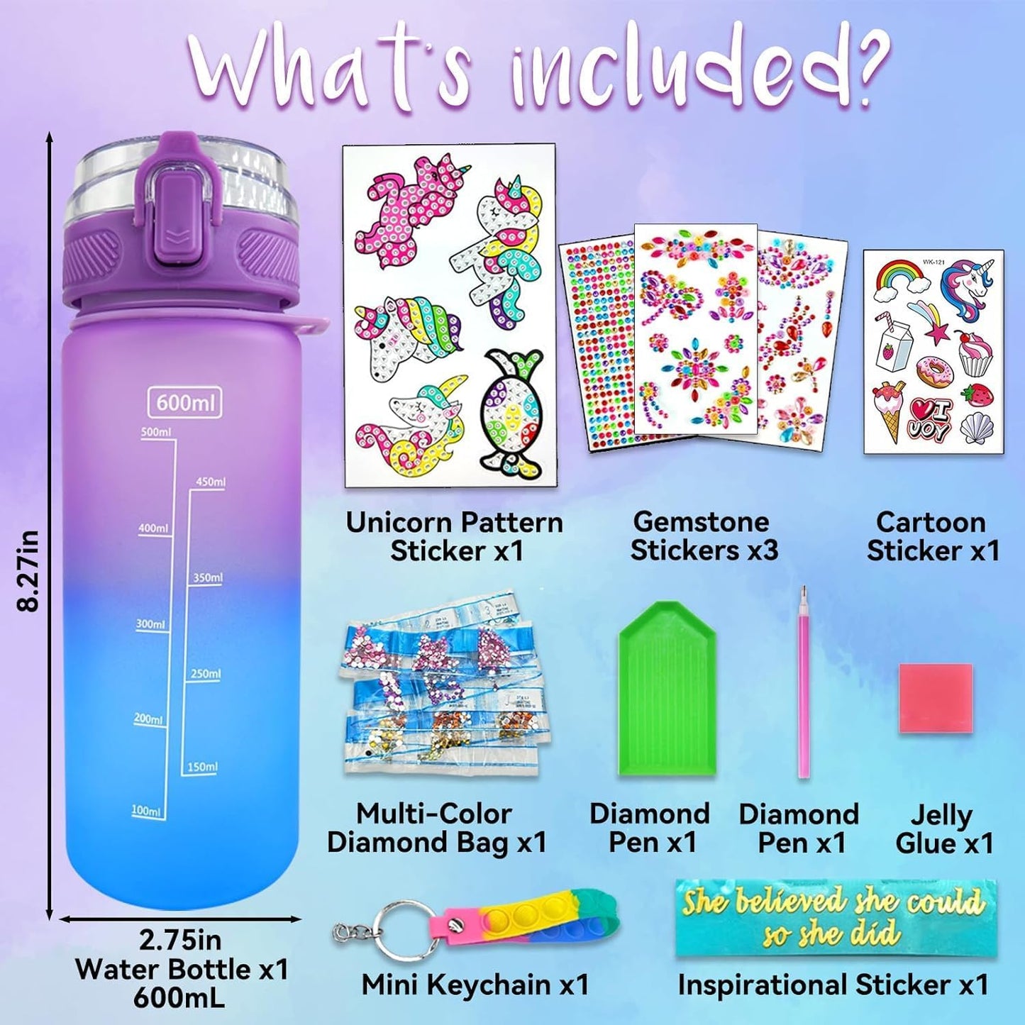 DIY Mosaic Water Bottle Craft Kit (600ml) | Decorate Your Own Set