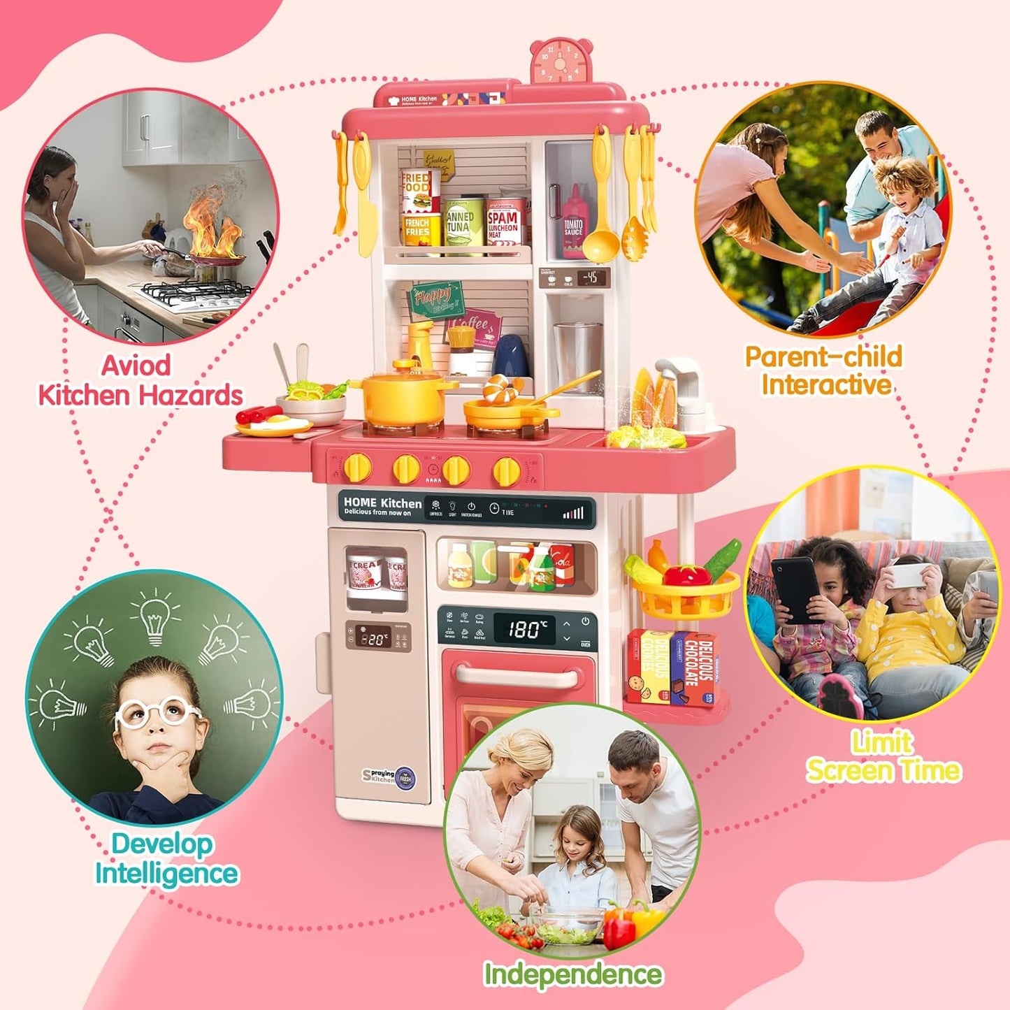 Play Kitchen Set | 50 Pcs Spray Kitchen Kit With Lights & Sound
