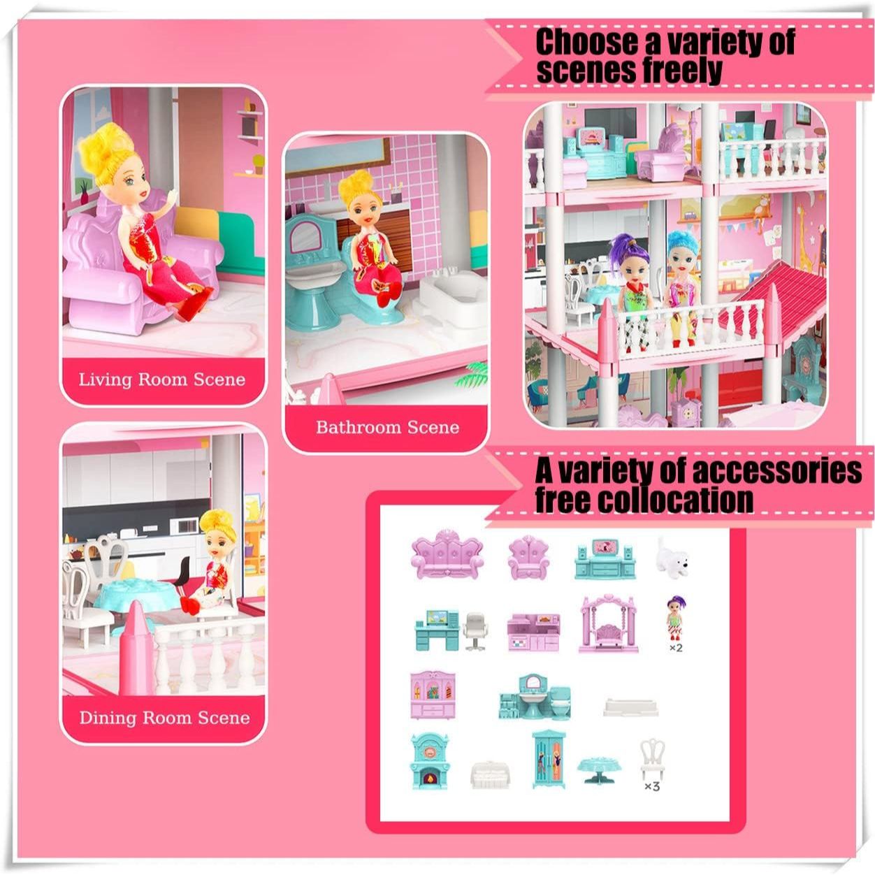 3 Storey Doll House Villa Set For Kids