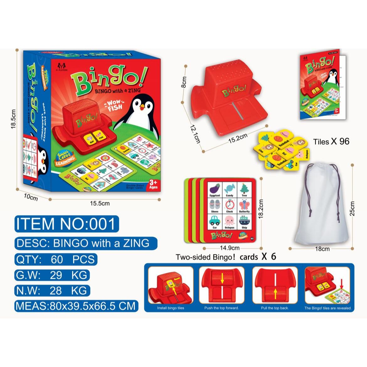 Bingo Penguin Wow Fish | Bingo Cards Toy