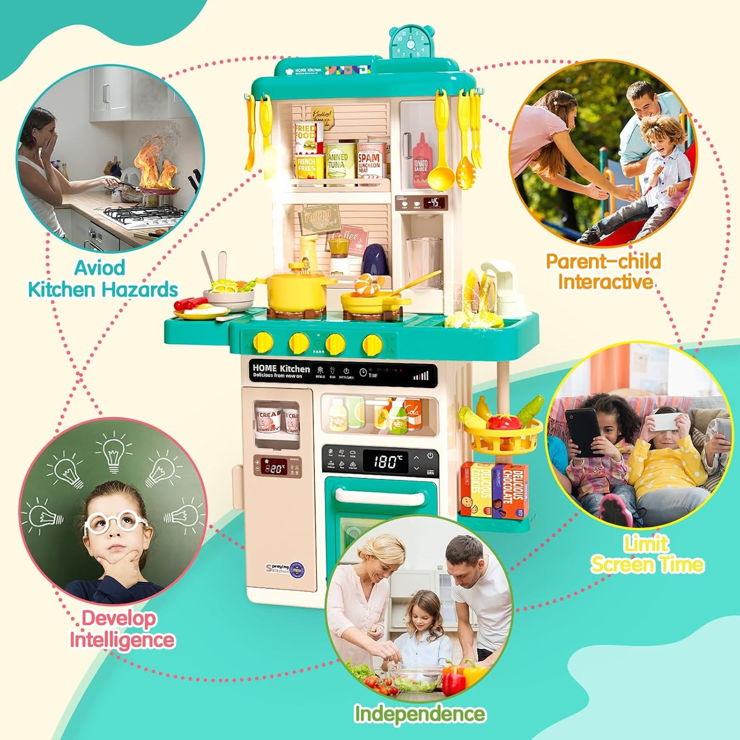 Spray Kitchen Play Set | 50 Pcs Accessories | Water Circulation System & Detailed Toys