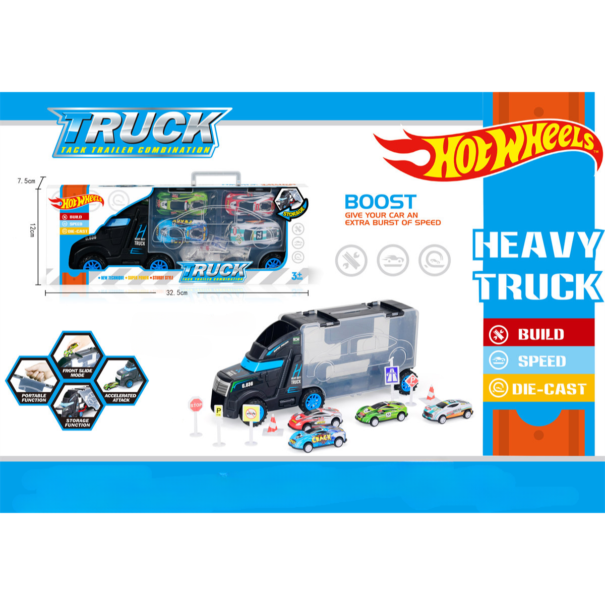 Hot Wheel Heavy Truck Tack Trailer Combination Die Cast | Truck Toy For Kids
