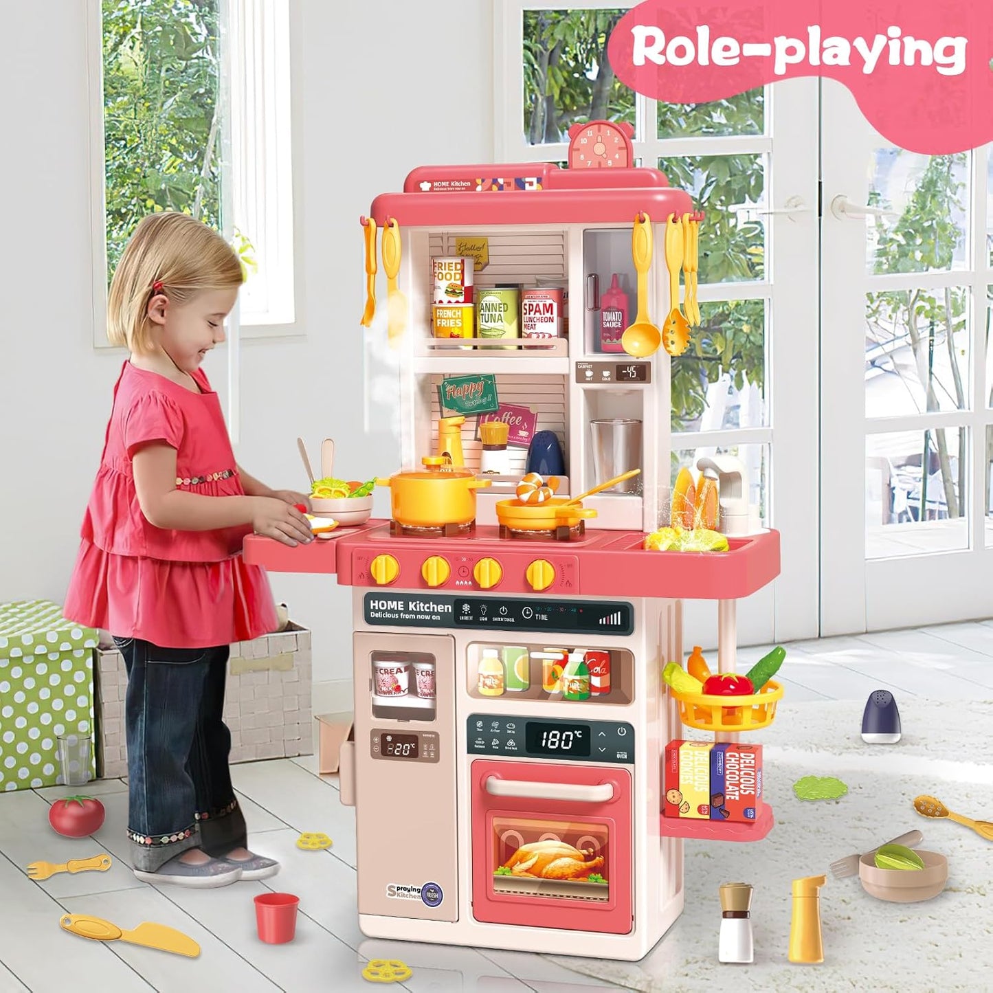 Play Kitchen Set | 50 Pcs Spray Kitchen Kit With Lights & Sound