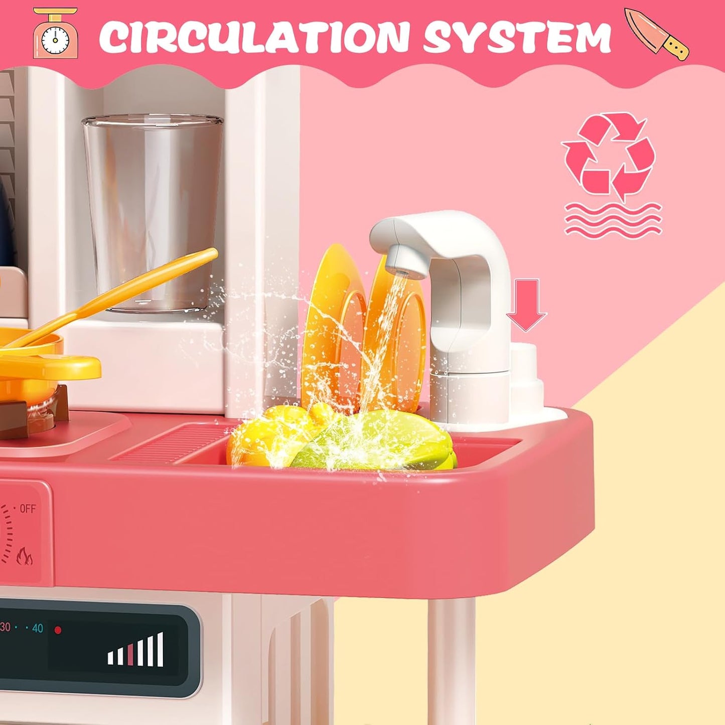 Play Kitchen Set | 50 Pcs Spray Kitchen Kit With Lights & Sound