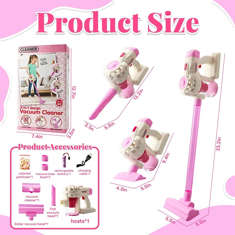 Toy Vacuum Cleaner for Kids | 3-in-1 Pretend Play Cleaning Set with Adjustable Height & Storage Rack | Safe Educational Toy for Toddlers