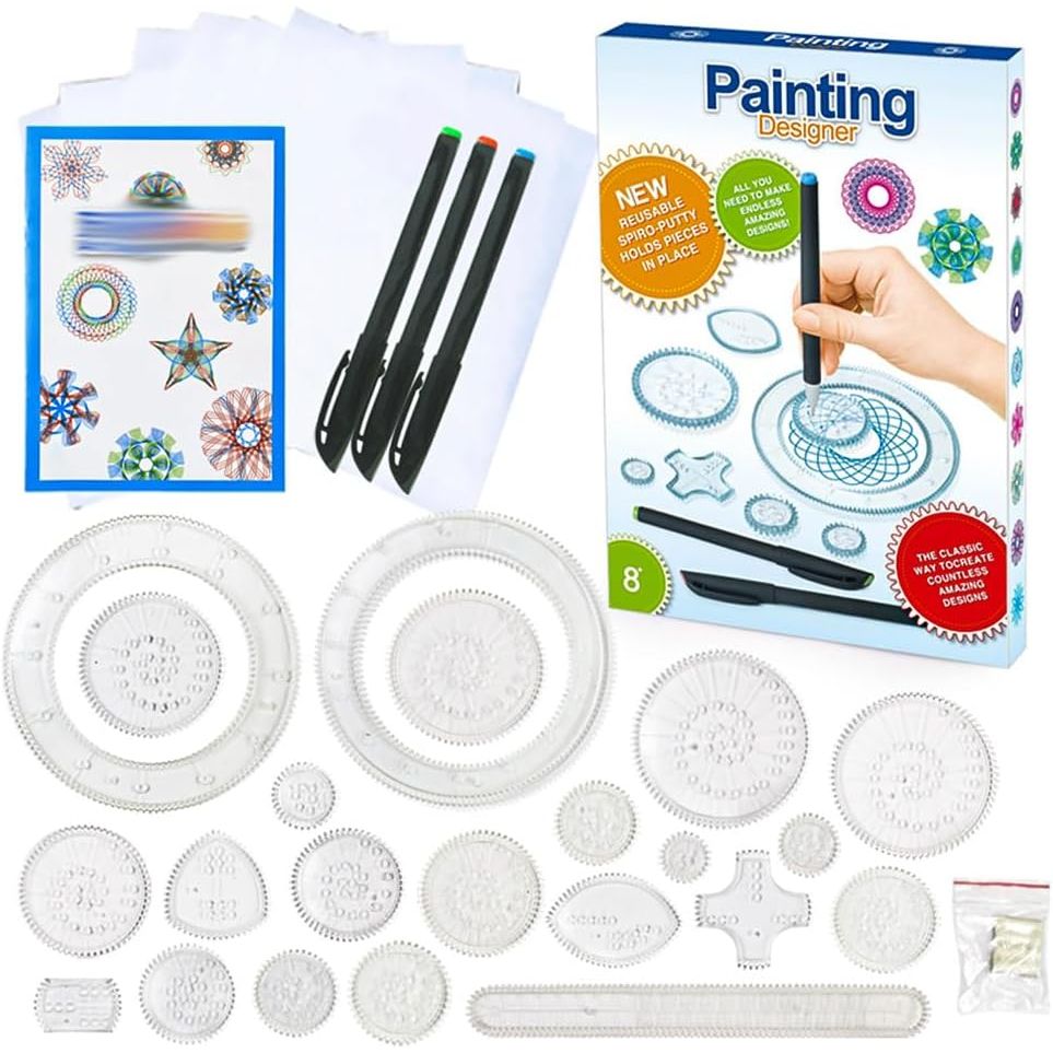 Painting Designer Spirograph Kids Gear | 27 Pieces Spiral Drawing Ruler Kit