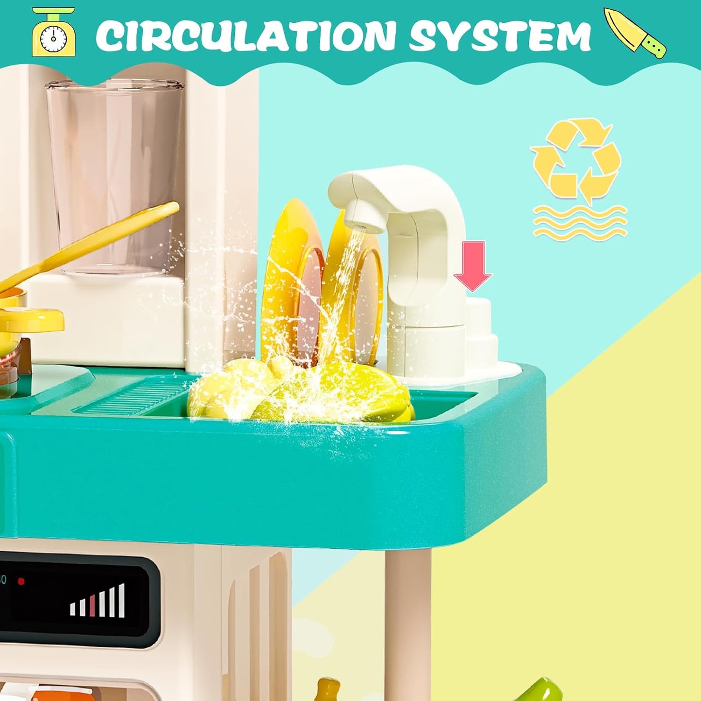Spray Kitchen Play Set | 50 Pcs Accessories | Water Circulation System & Detailed Toys
