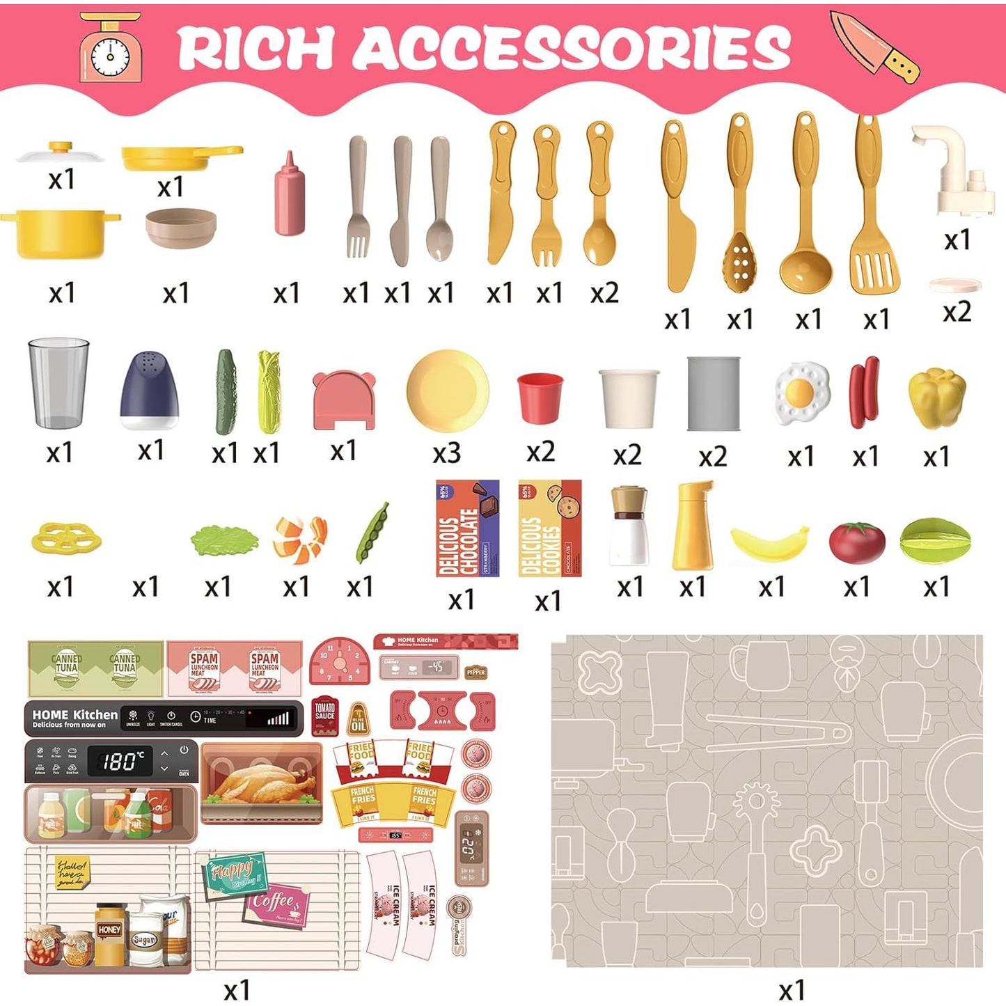 Play Kitchen Set | 50 Pcs Spray Kitchen Kit With Lights & Sound