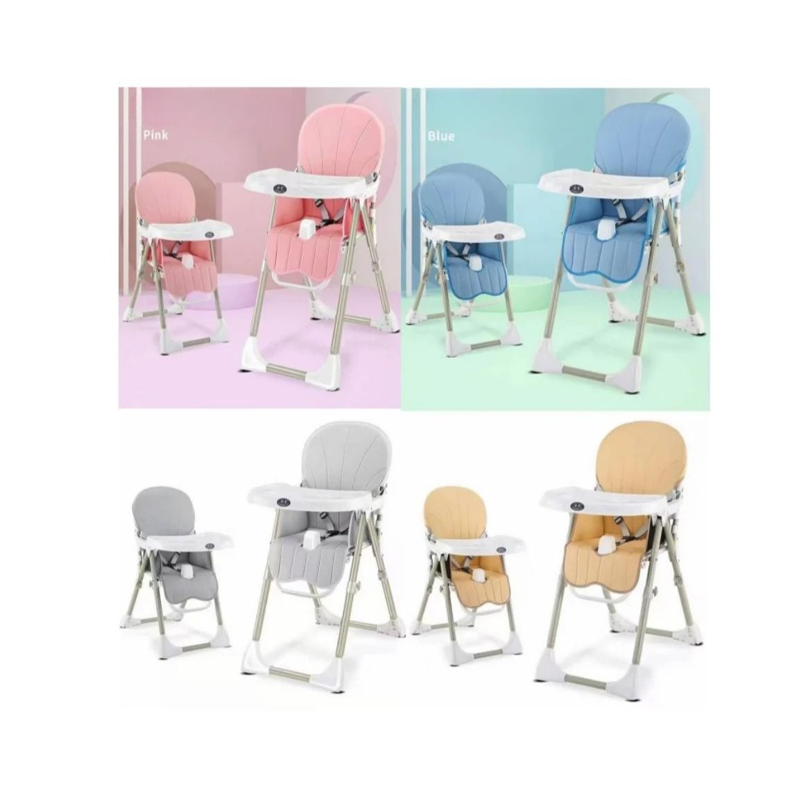 Foldable Baby Eating High Chair | 4 Colors With 4 Wheels & Seat Belt