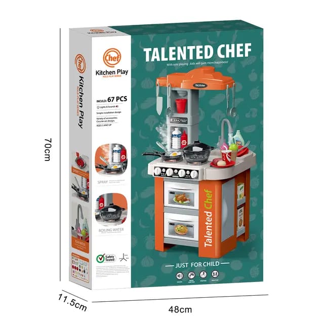 Talented Large Chef Kitchen Play Set 67 Pcs Accessories | Simulation Spray Boiling Set