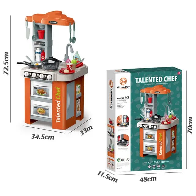 Talented Large Chef Kitchen Play Set 67 Pcs Accessories | Simulation Spray Boiling Set