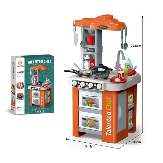 Talented Large Chef Kitchen Play Set 67 Pcs Accessories | Simulation Spray Boiling Set