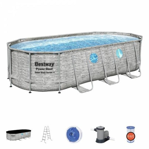 BESTWAY Power Steel Frame Swimming Pool With Window 18ft x 9ft x 4ft