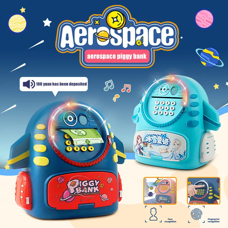 Mini Aerospace Piggy ATM Machine With Fingerprint For Kids