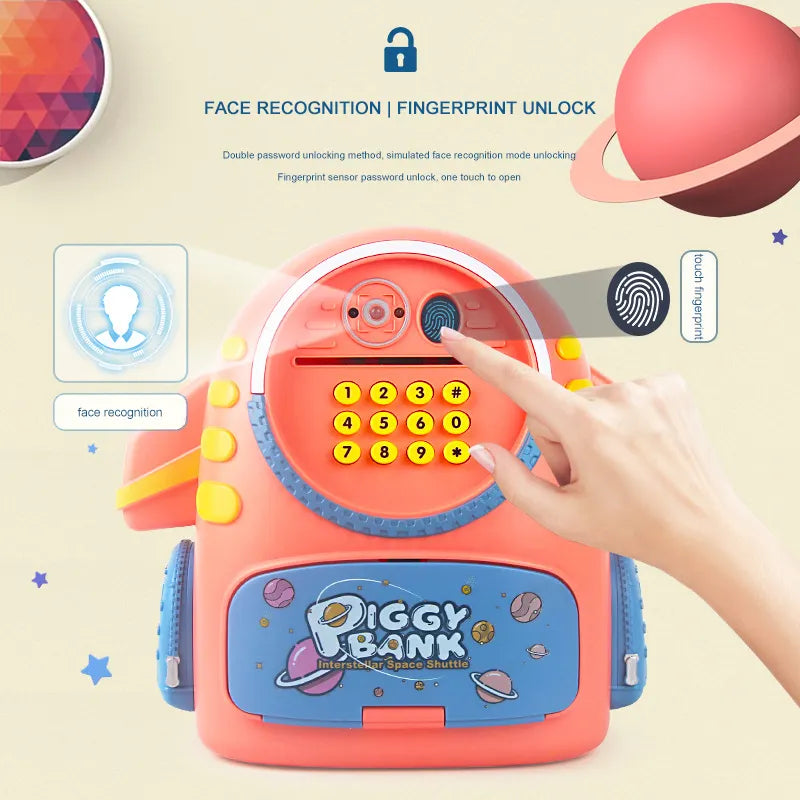 Mini Aerospace Piggy ATM Machine With Fingerprint For Kids