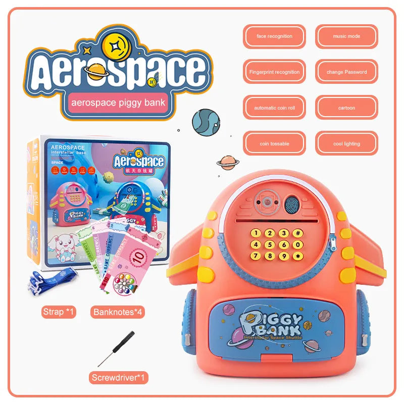 Mini Aerospace Piggy ATM Machine With Fingerprint For Kids