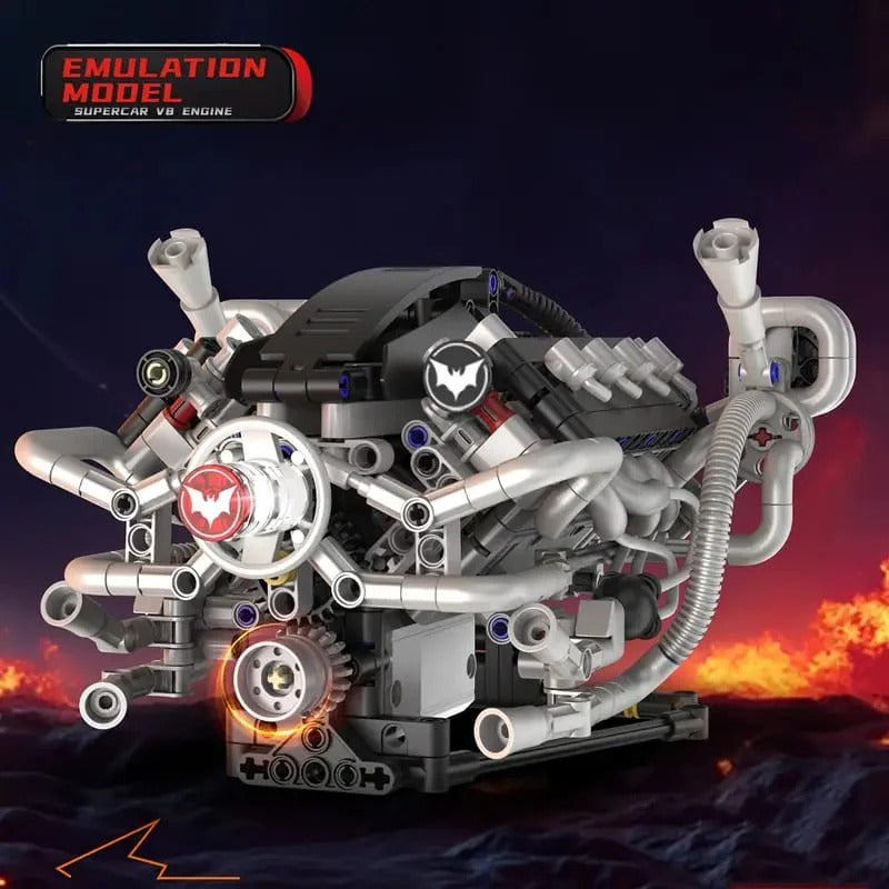 Motorized Supercar V8 Engine Building Blocks Set with LED Lights | 770 PCS Mechanical Model Kit for Kids & Adults