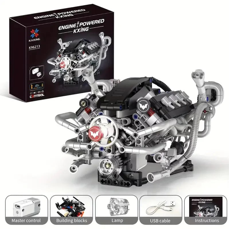 Motorized Supercar V8 Engine Building Blocks Set with LED Lights | 770 PCS Mechanical Model Kit for Kids & Adults